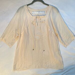 Lerario Beatriz Cotton & Silk Short Sleeve Blouse 6 Peasant Top cream delicate